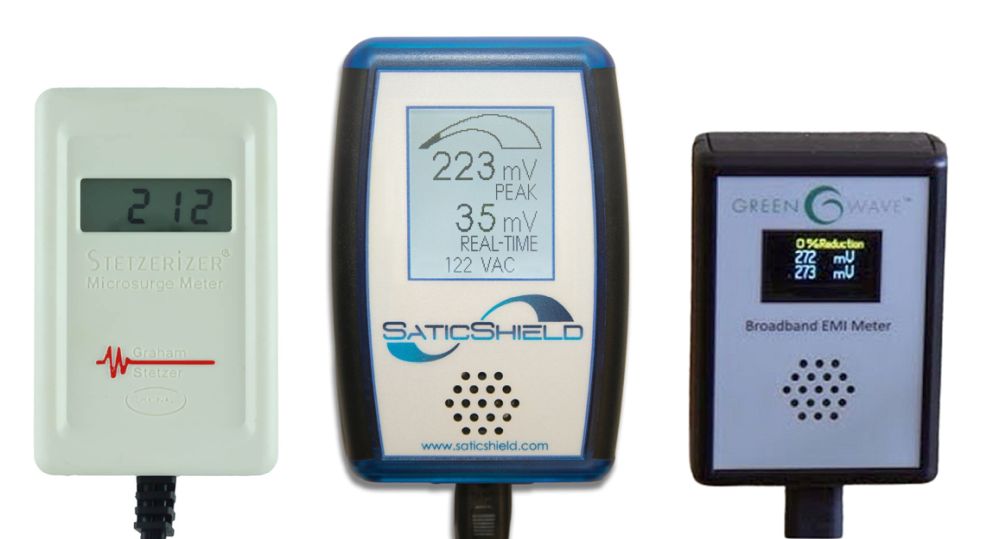 Graham-Stetzer Microsurge meter, Satic Dirty Electricity Line EMI monitor, Greenwave broadband EMI meter comparison
