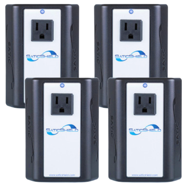 Set of four SaticShield Pure Power Plug-in Dirty Electricity Filters, stacked