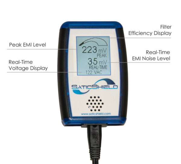 SaticShield Broadband EMI Dirty Electricity Meter, with text